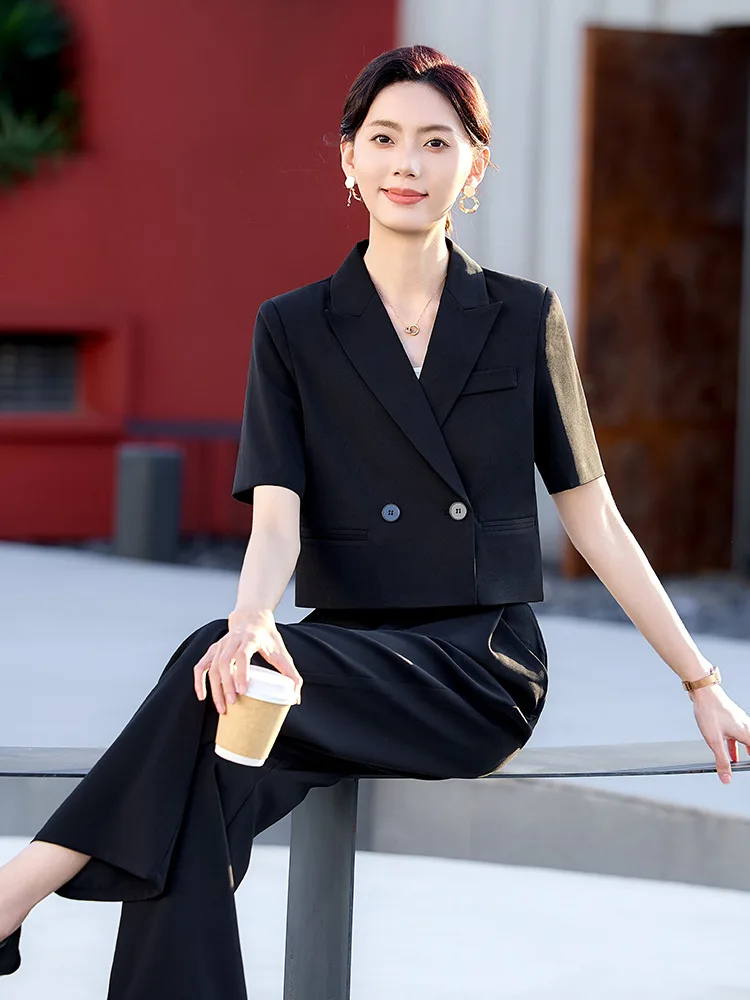 

Black short-sleeved blazer for women2025Summer lightweight casual elegant formal suit for petite individuals