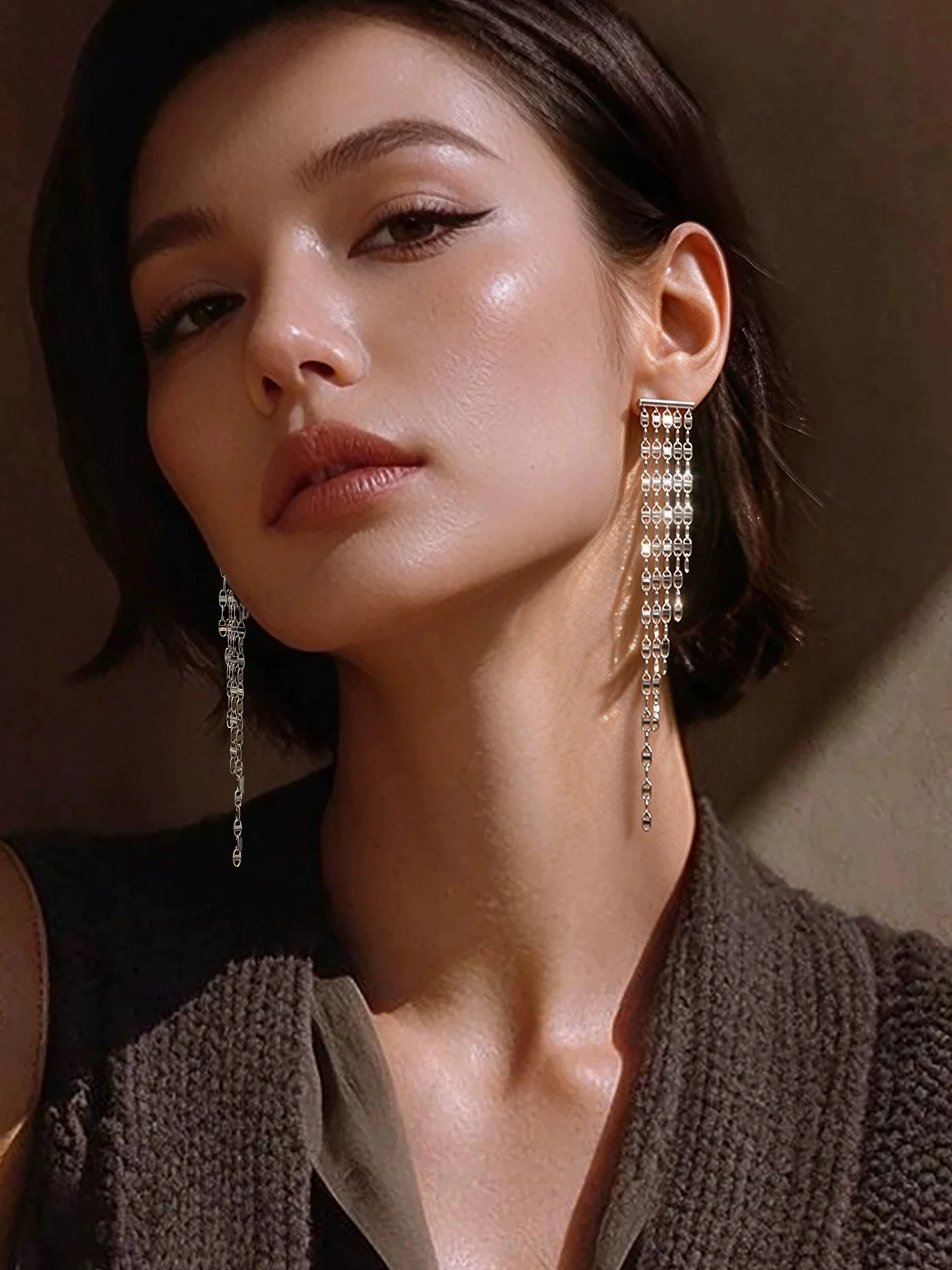 Vintage Exaggerated Long Tassel Sequin Dangle Earrings for Women Light Luxury High-end Delicate Drop Ear Jewelry Autumn Winter