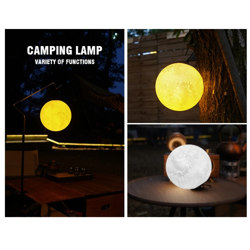 Portable Hanging Moon Lamp Camping Atmosphere Light Type-C Rechargeable Outdoor Garden Holiday Decor Lantern