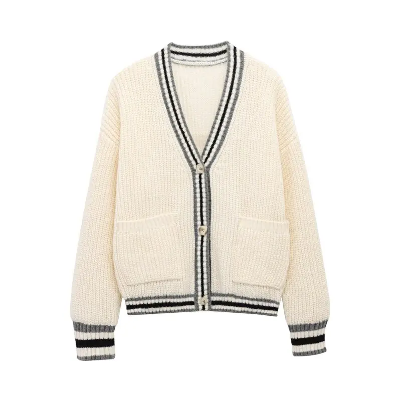 

Winter 2024 Women's Knitted Jaet V-ne Long Sve New Arrival Ele Simple Design with Lace Trim Commute Sle Regular ...
