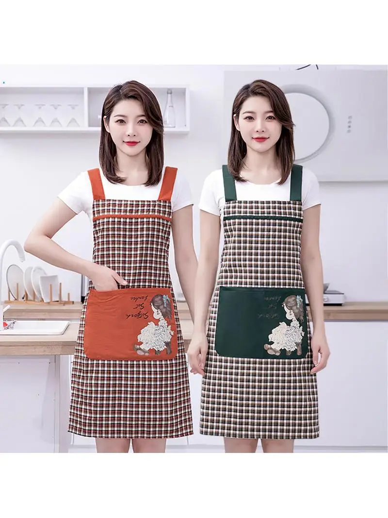New Fashionable Thick Cotton Apron for Women Breathable Workwear Kitchen Cooking Utility Overall Waist Apron Home Cleaning Tools