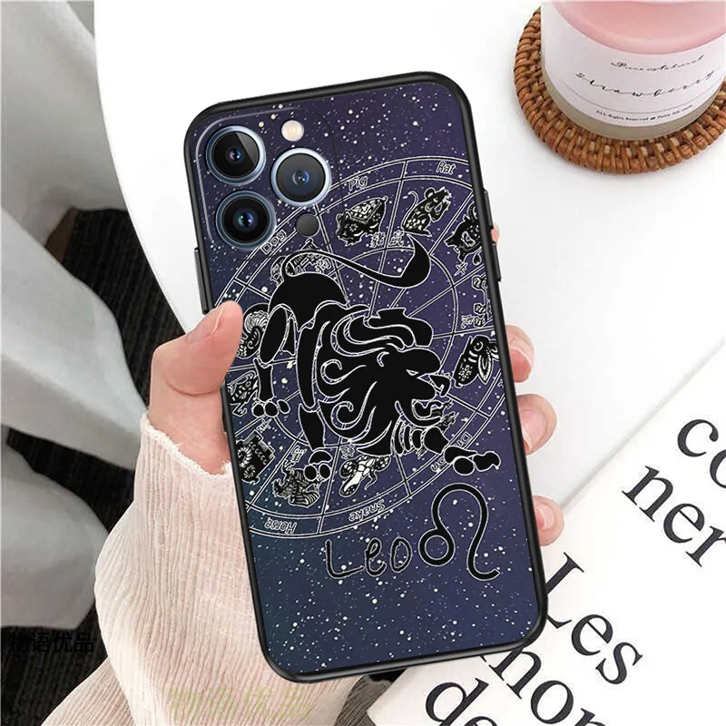 Phone Case for iPhone 16ProMax 14 13 15 Pro Max 11 XR SE 7 8 16 Plus 12 Zodiac Constellations Gemini Soft Black Silicone Cover