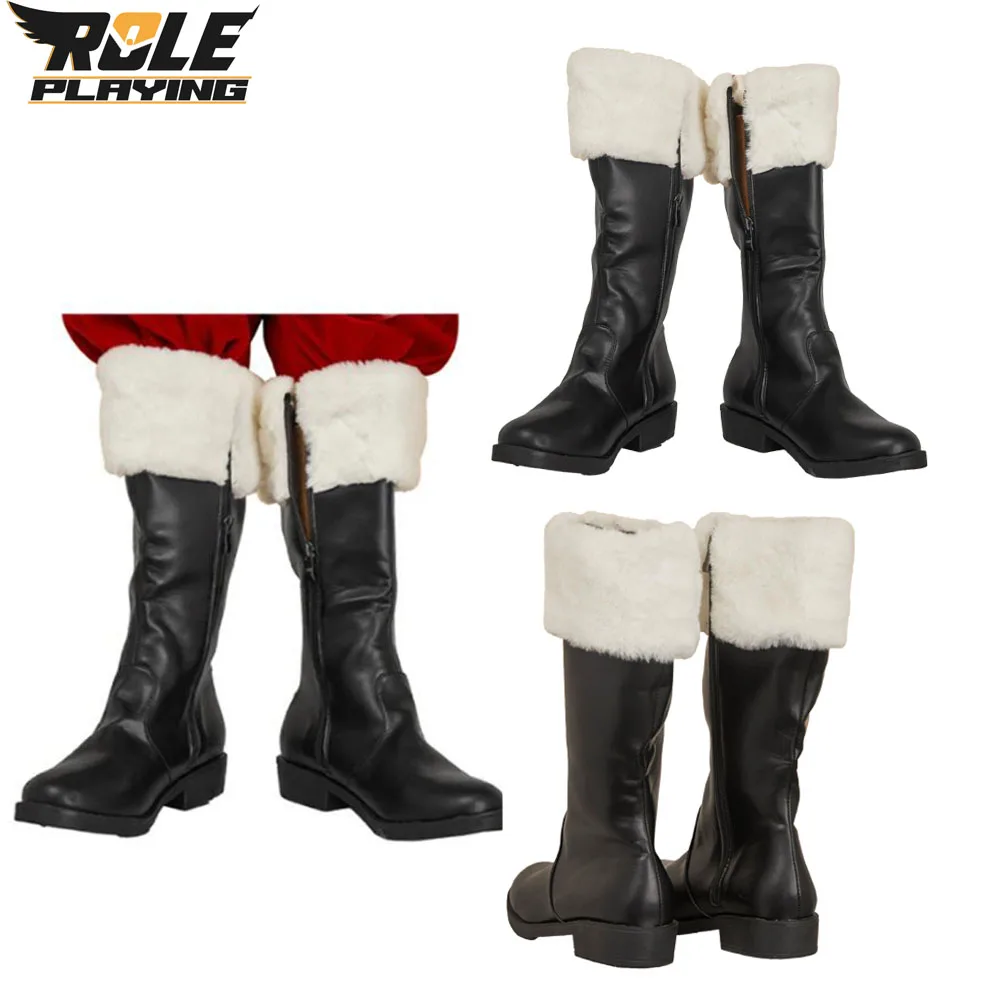 รองเท้าคอสเพลย์ซานตาคลอสสำหรับคริสต์มาส อุปกรณ์เสริมชุดแฟนซีสำหรับผู้ใหญ่ชาย แต่งกายแฟนตาซี รองเท้าสำหรับงานปาร์ตี้ฮาโลวีน