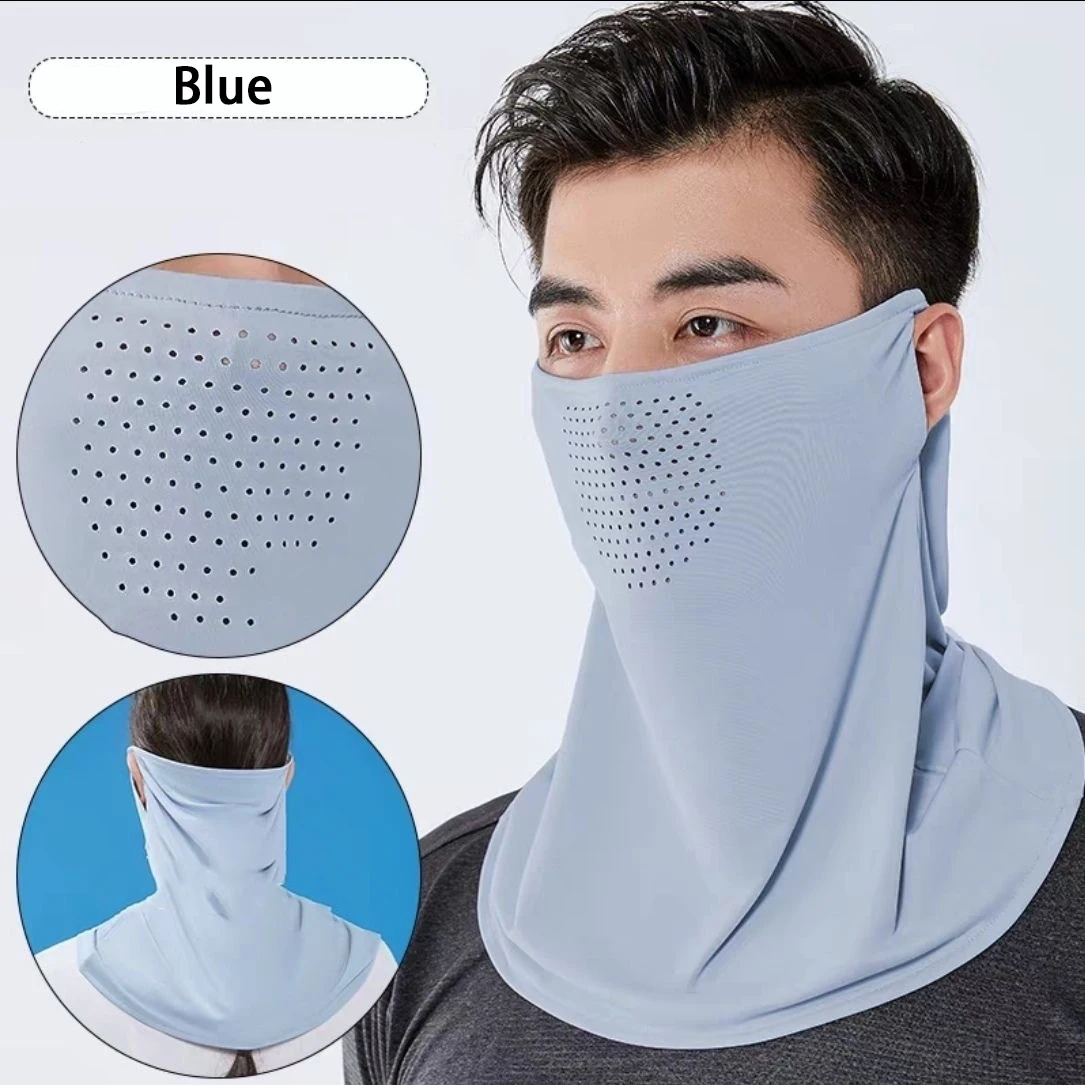 1pc Breathable Ear Hanging Sun Protection Mask Neck Cover Ice Silk Full Face One Piece Face Mask Outdoor Face Scarf Summer.