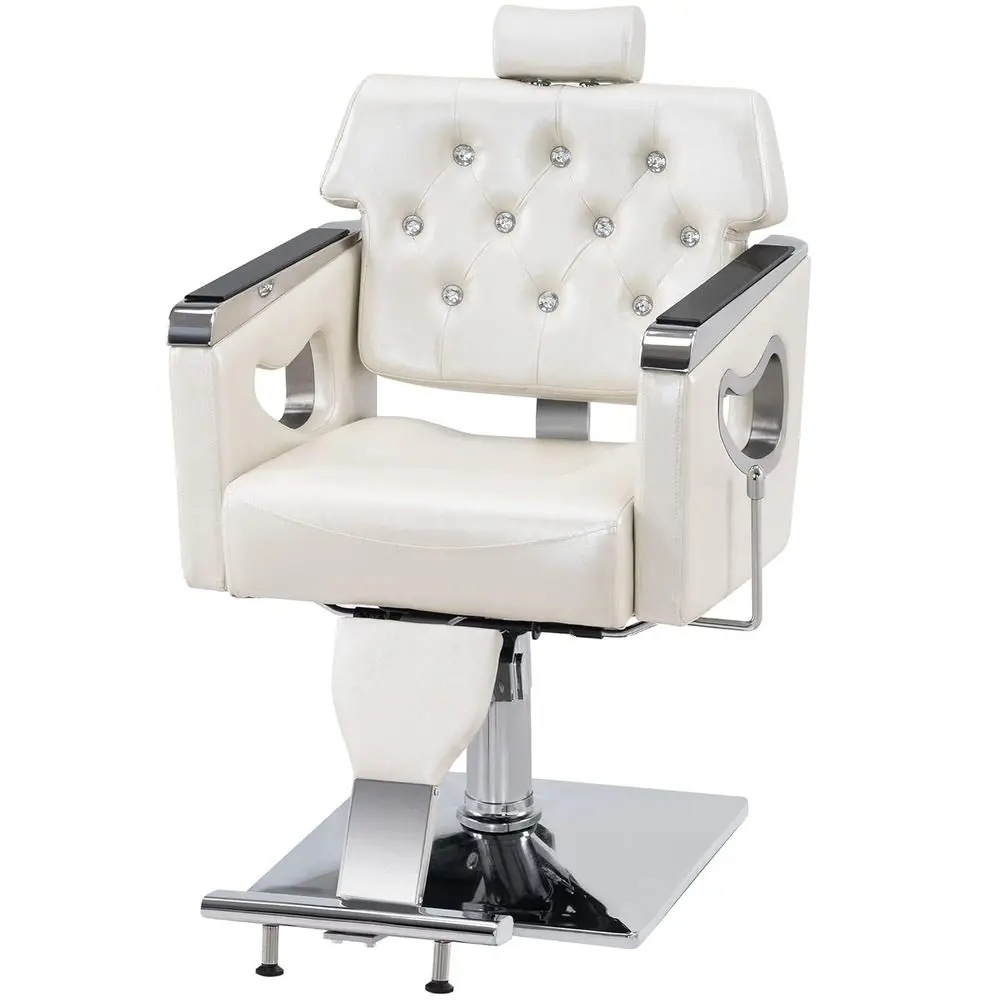 Vintage Reclining Barber Chair for Hair Styling and Beauty Salons (Champagne)
