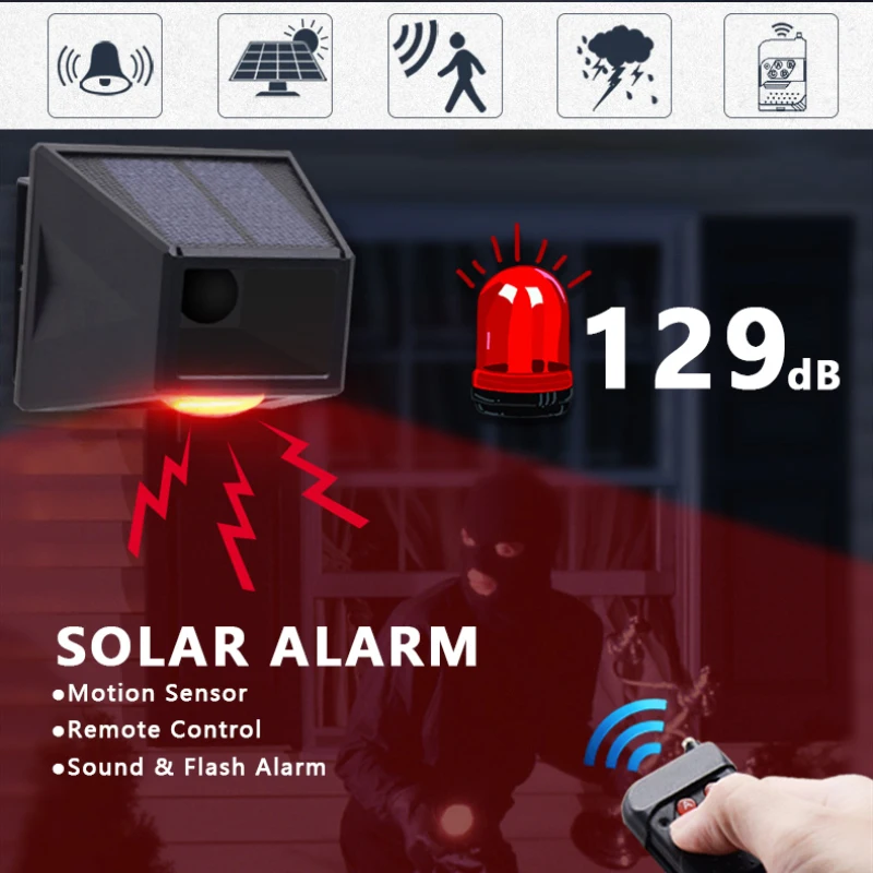 Solar Animal Repellent Alarm Light Motion Sensor Remote Control Warning Wild Boar Anti-theft Flashing Alarm Outdoor