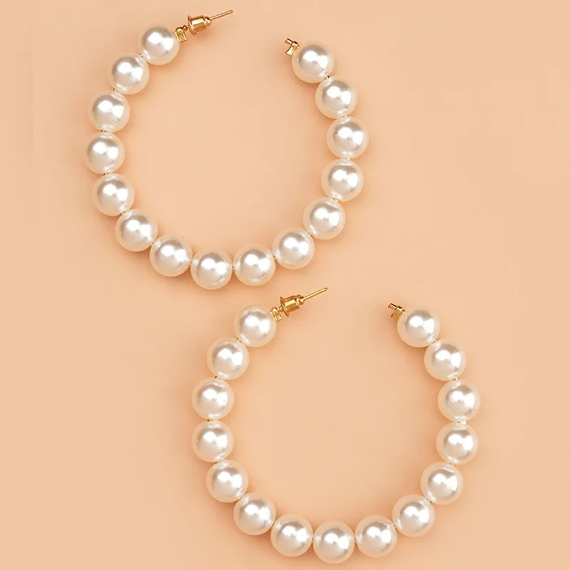 Women Classic Stainless Steel Elegant White Big Circle Pearls Earrings Fashion Jewelry Gift Accessories Valentine's Day