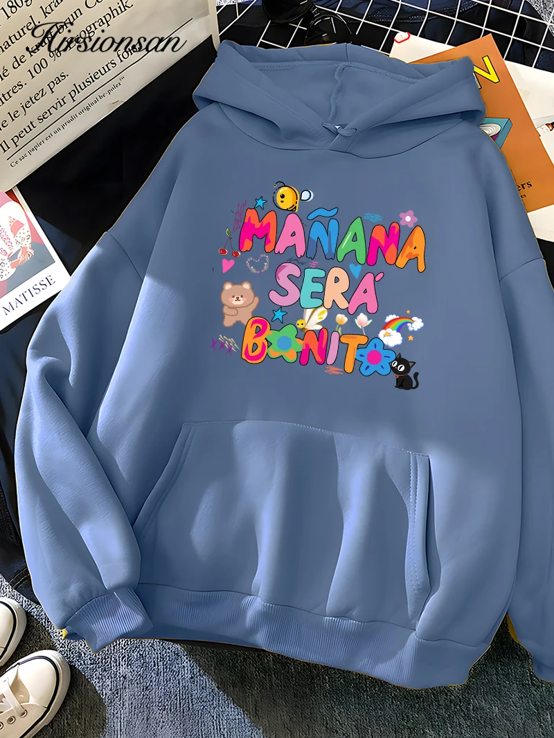 Hirsionsan Rainbow Letter Print Women Sweatshirt Soft Warm Casual Female Hoodies 2023 Autumn New Loose Fleece Tops for Girls