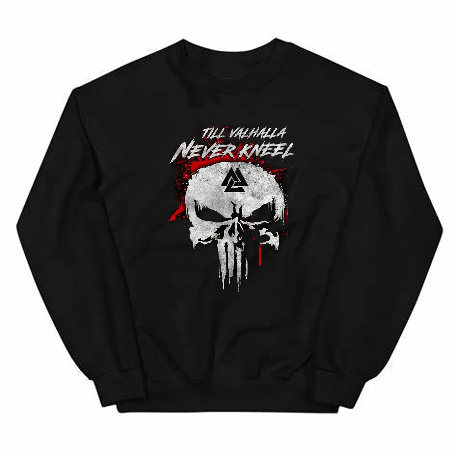 Till Valhalla Never Kneel Nordic Warrior Valknut Rune Skull Pullover Hoodie New 100% Cotton Casual Mens Sweatshirts Streetwear