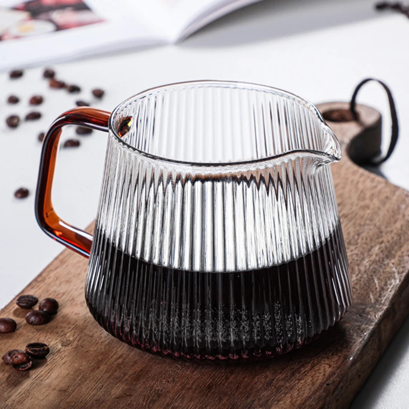 V-shaped Spout Coffee Teapot Vertical Striped Coffee Pot Practical Glass Coffee Kettle Coffeeware Reusable About 350ml/500ml