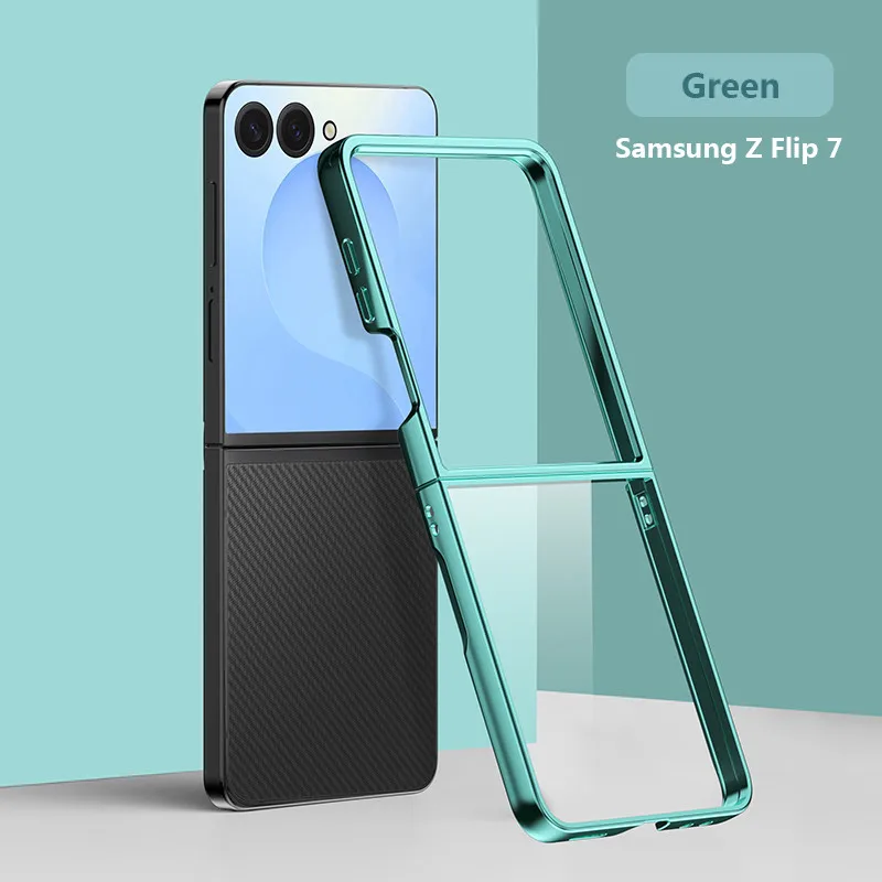Electroplated Transparent Phone Case For Samsung Galaxy Z Flip 7 6 5 4 5G Clear Hard Shell Anti Drop Cover