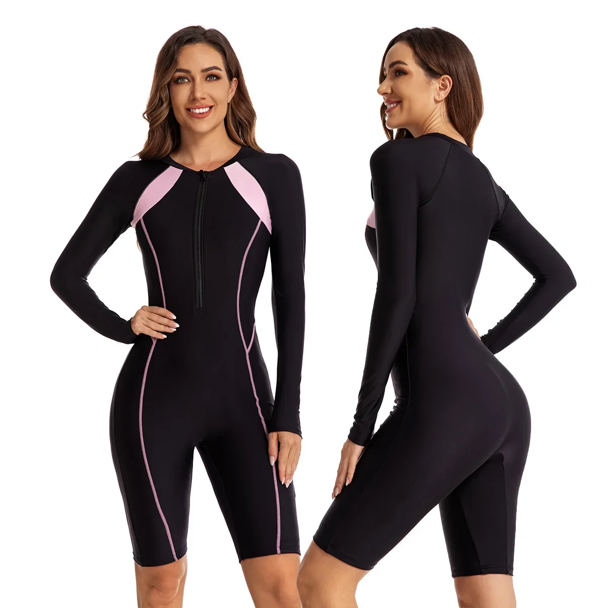 

New 2024 Long Sleeve Swimwear Sports One-Piece Swimsuits Closed Surfing Bodysuit Women's Swim Bath Bathing Suit Beachwear Pool