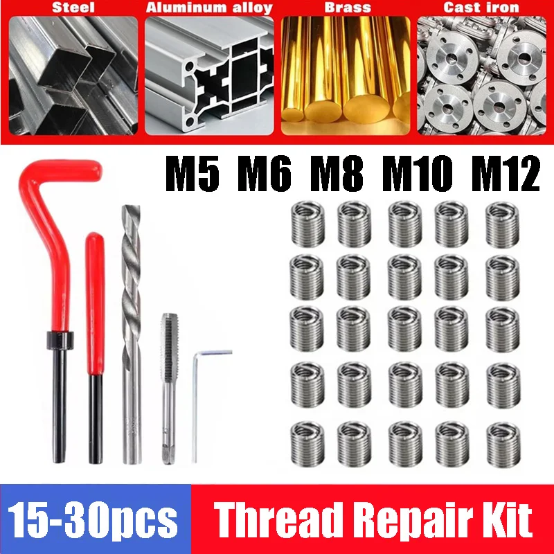 

15/30pcs Thread Repair Kit M5 M6 M8 M10 M12 Screw Thread Inserts For Restoring Damaged Threads Repair Tools Drill Bit