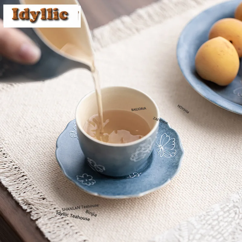 HOYIHM 2pc/lot Hand-painted Butterfly Coasters Antique Cup Mat For Coffee Cups Saucer Heat Insulation Placemats Cup Holder Cafes