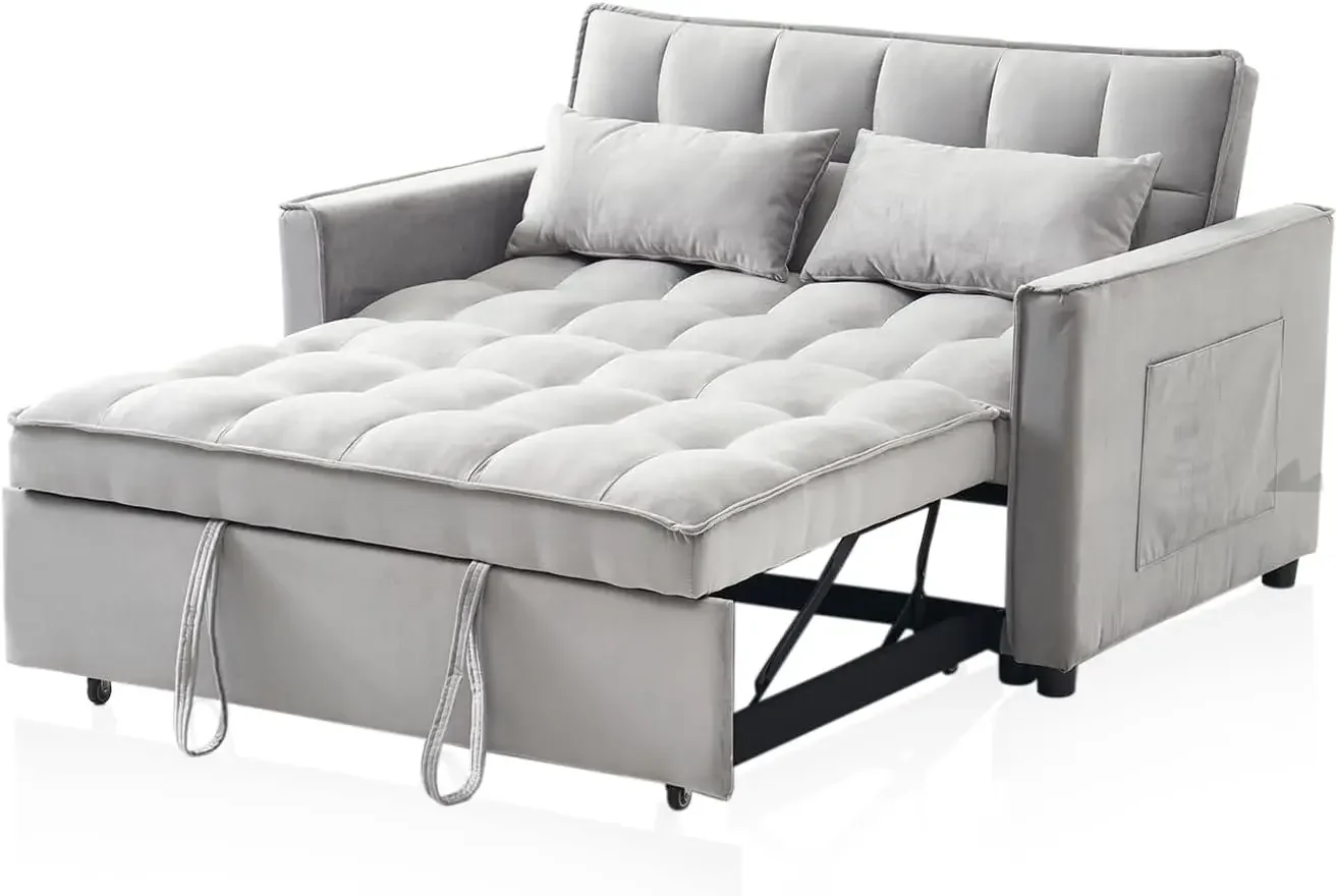 Sofá cama Convertible 3 en 1, sofá de terciopelo moderno, cama extraíble con respaldo ajustable, bolsillos de almacenamiento