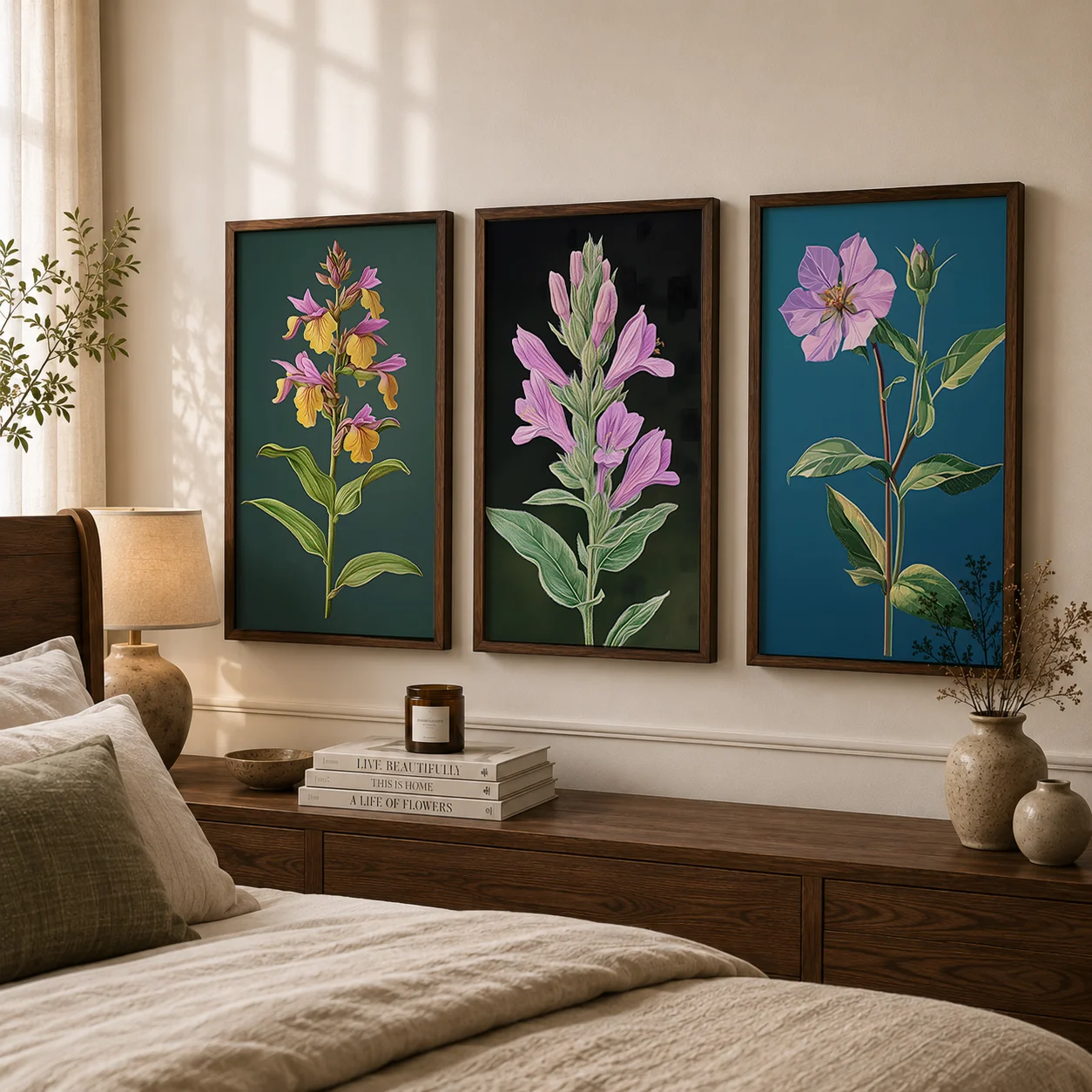 Vintage Botanical Wall Art, Western Floral Canvas Painting, Flower Aesthetic Poster Print for Bedroom Living Room Wall Decor