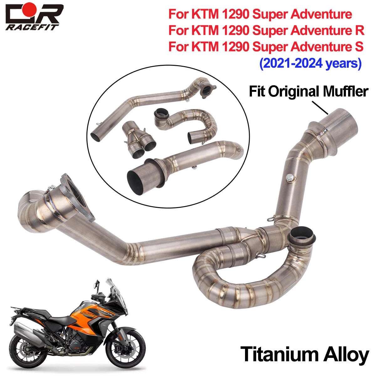 Titanium Alloy Muffler Header ​Pipe For KTM1290 ADV DUKE KTM 1290 Super Adventure R S 2021-2024 Exhaust Escape Front Link Pipe