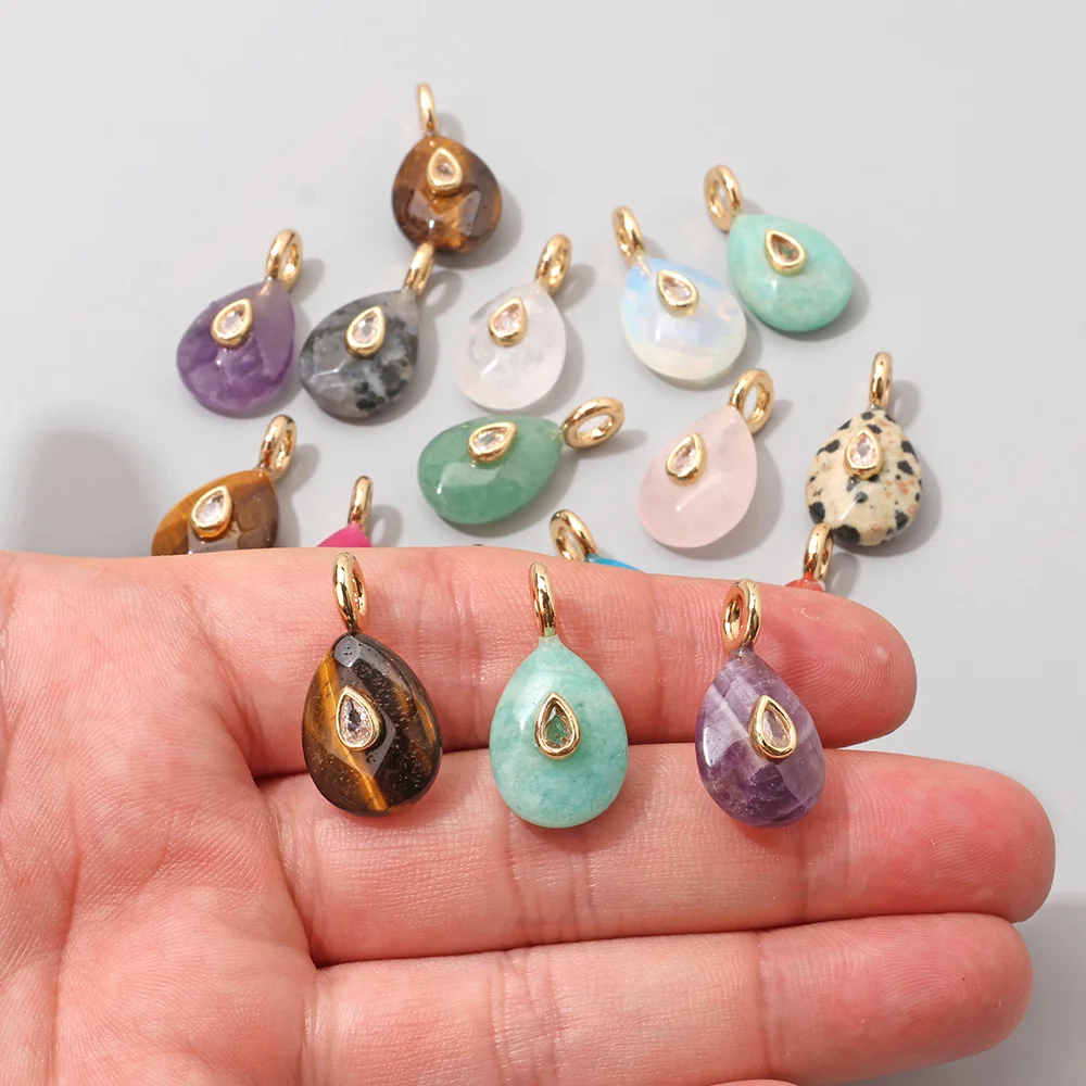 2PCS Teardrop Natural Stone Pendant Tiger Eye Amethyst Labradorite Quartz Opal Charms For Jewelry Making DIY Necklace Earrings view 2