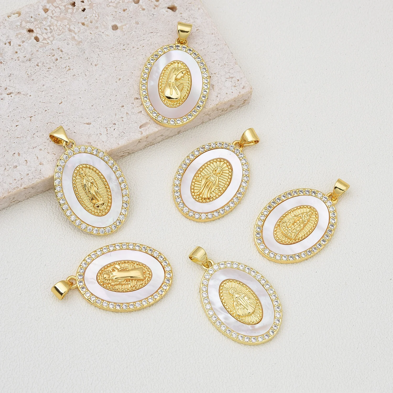 5 European and American Vintage White Shell Virgin Mary Pendant Accessorie DIY Pearl Necklace Jewelry Making Materials Wholesale