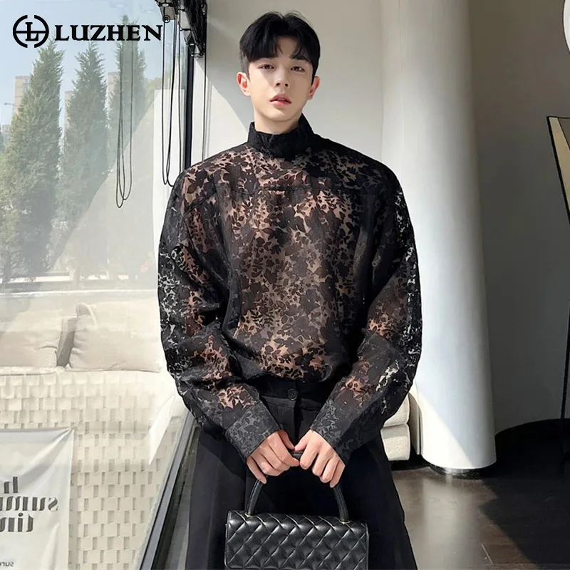 

LUZHEN 2024 Korean Fashion Perspective Design Long Sleeve T-shirt Men's Trendy Elegant Street High Quality Original Tops LZ3344