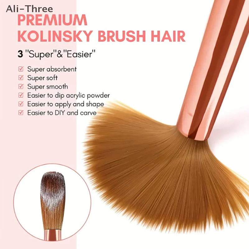 Set di pennelli per unghie in acrilico da 3 pezzi # 8/10/14 Spazzole per unghie professionali per estensione polvere acrilica Nail Art Strumenti per salone di manicure per intaglio 3D