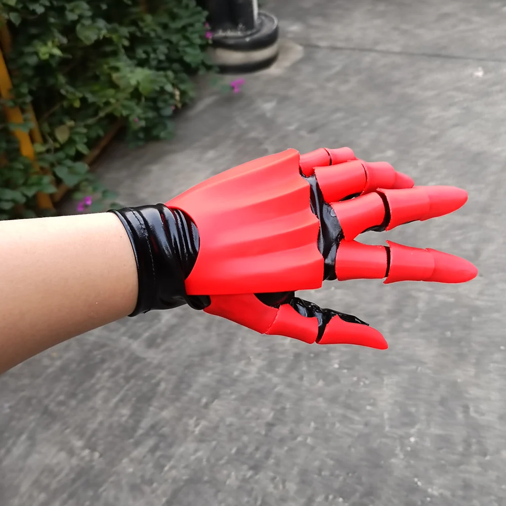 Handgemaakte rode schedelelandschoenen, ridderhandschoenen, 3D-geprint, perfect voor galakleding, fotoshoots, optredens of als cadeau.