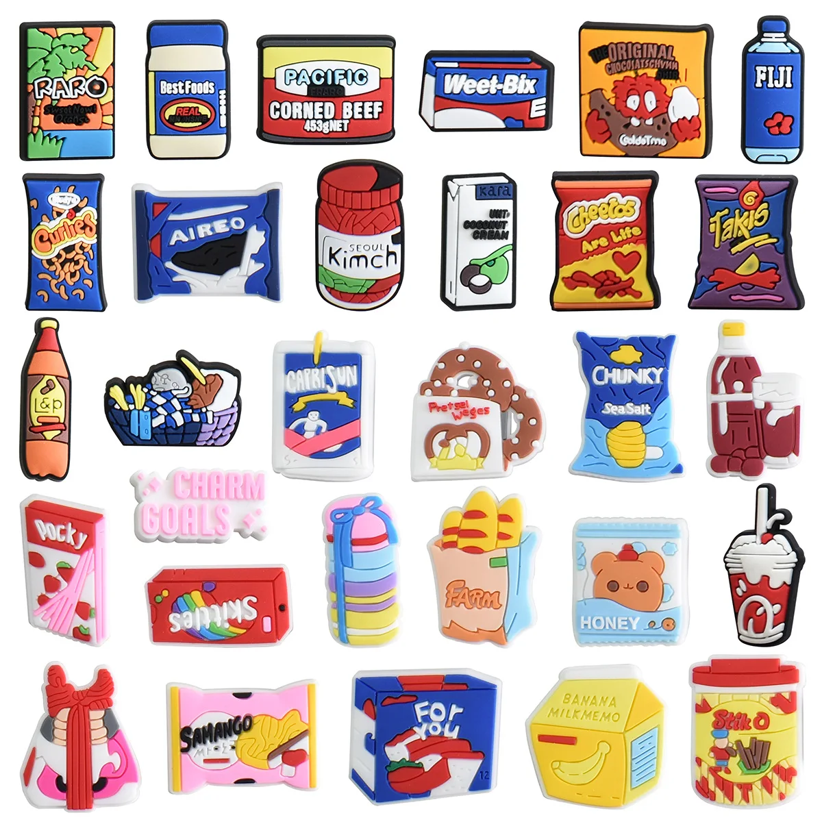 30-90pcs Hot Food Series Shoe Charms For Sandals, Shoe Decoration Accessories Shoe Pins Great Gift For Men Women