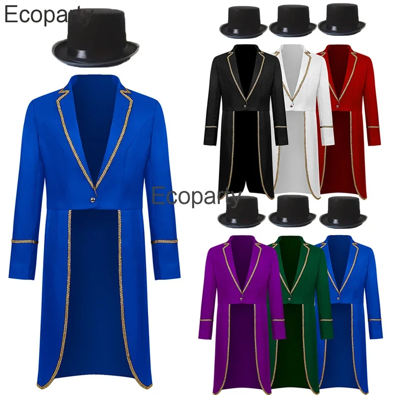 Halloween Steampunk Costume Tuxedo Jacket With Hat Men Medieval Vintage Magician Cosplay Costume Halloween Outfits Frock Coat