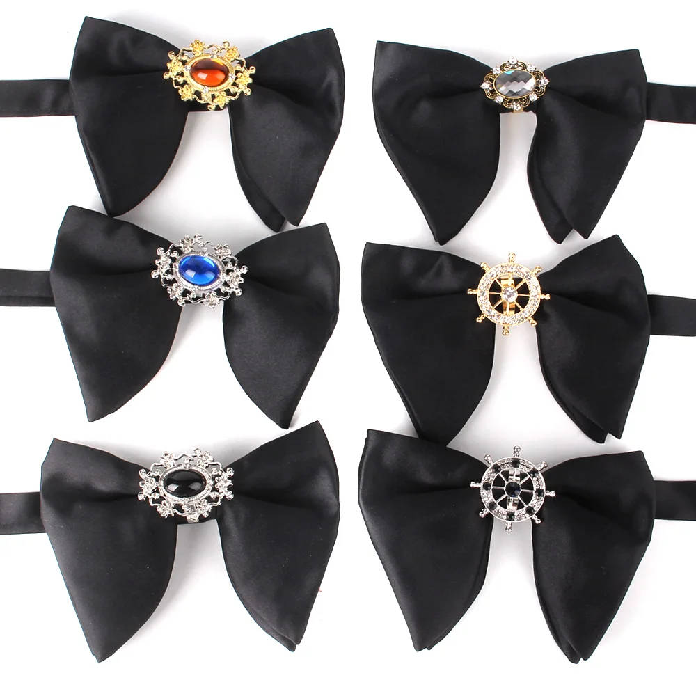 New Black Bow tie For Groom Satin Bowtie For Men Women Bow knot Adult Wedding Bow Ties Cravats Adjustable Over Size Bow ties