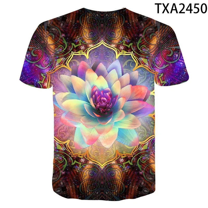 Men Lotus Flower T Shirt Mandala Psychedelic Graphic Short Sleeve Casual Tee