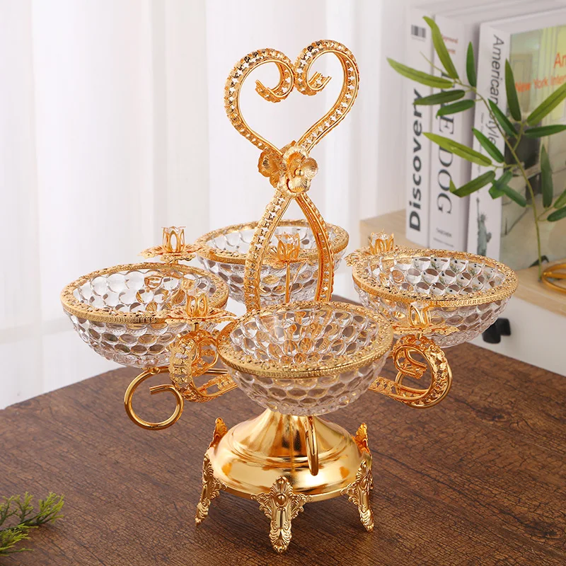 Bandeja de comida de cristal de lujo de estilo europeo americano, bandeja creativa para fruta y postre en forma de huevo con cuatro tazones para sala de estar