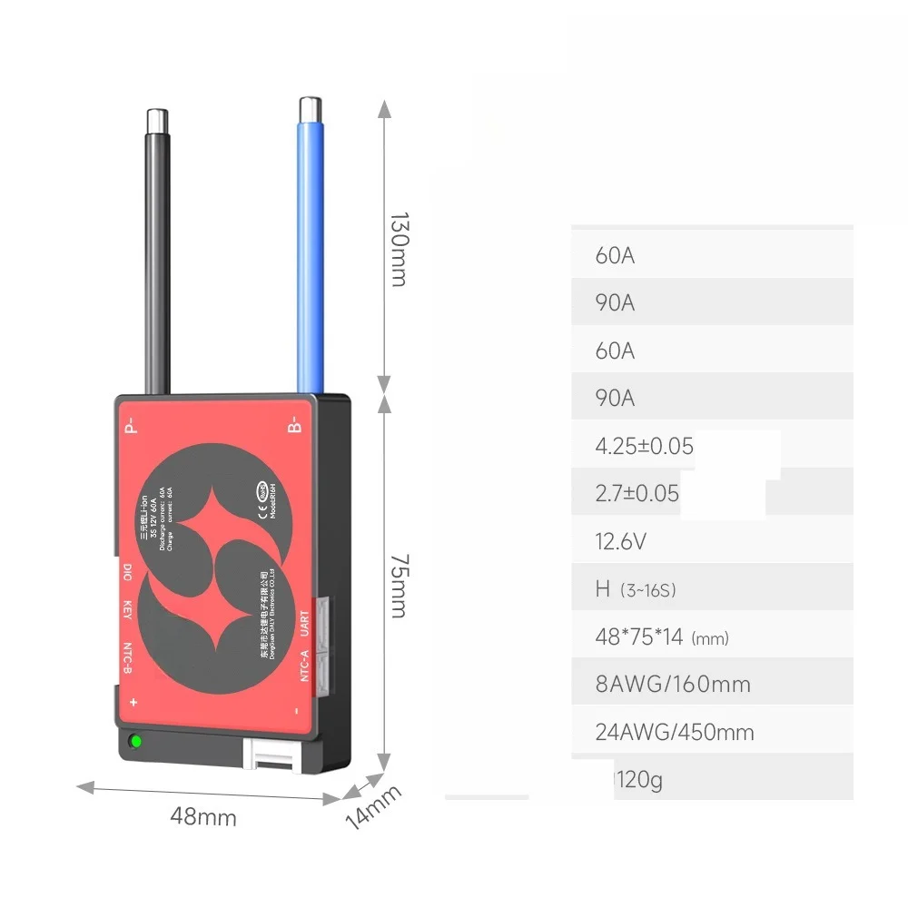 3S-16S 48V40A Li-ion Smart BMS for Power Tools/E-Bikes Bluetooth APP Control 0.5mV Balance Overcharge/Short Circuit Protection