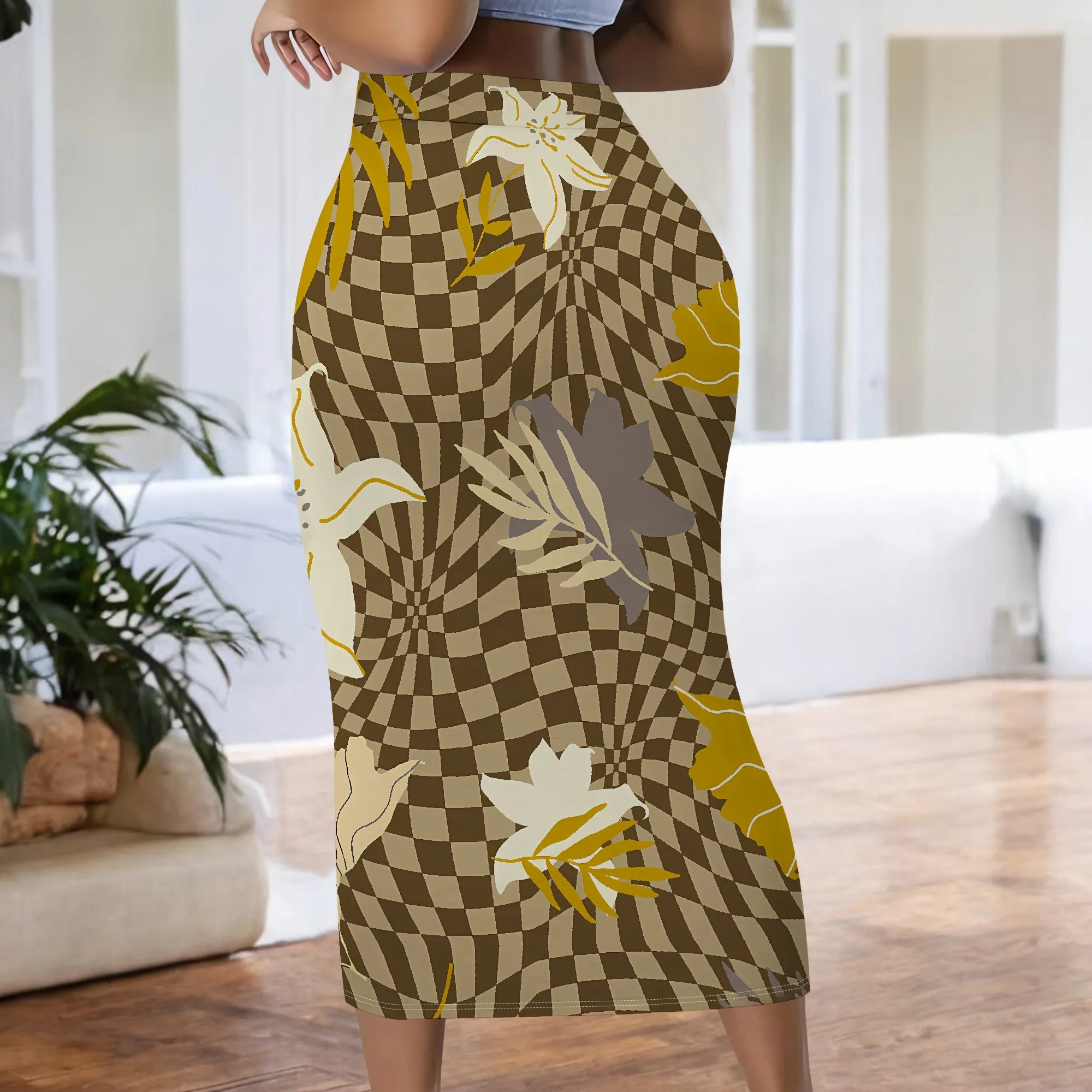 Vintage-Karo, Midirock, Blattmuster, Retro-Stil, Bürokleidung, Party-Outfit, S-2XL – Detail 6