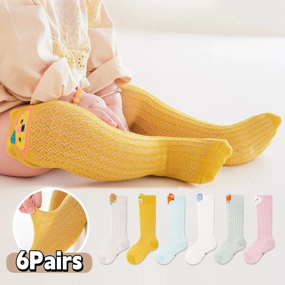 

6Pairs Warm Cartoon Animal Calf Socks Baby Cute Toddle Above Knee Stockings Leg Warmer Mesh Long Tube Socks Girls