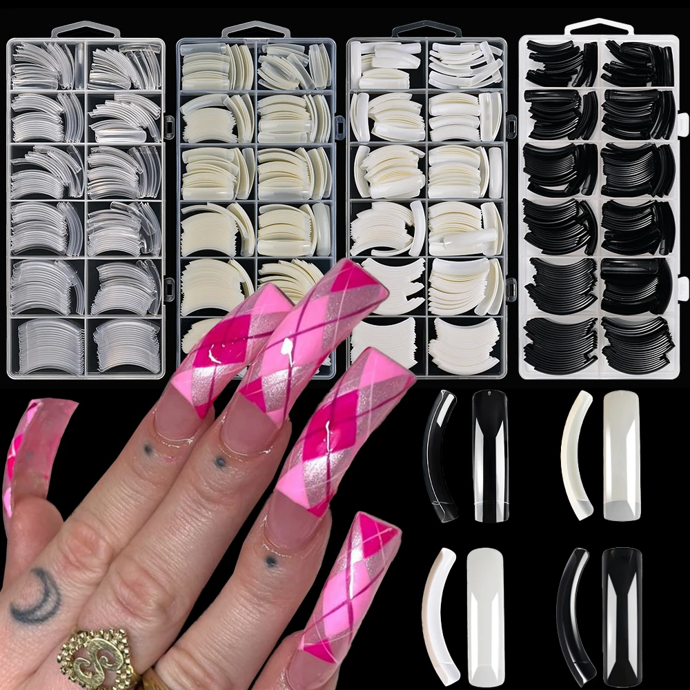 

240pcs Extra Long Hawk Curved Nail Tips | 12Size Full Cover Acrylic False Nails | 4 Colors Eagle Claw Curve press on Fake nails#