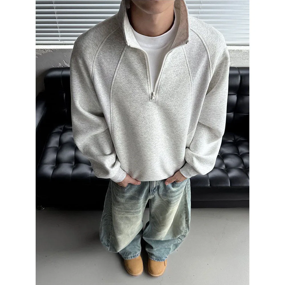 Silhouette Splicing Semi-zipper Sweater Men's 2026 Autumn and Winter New Thickened Commuter Top
