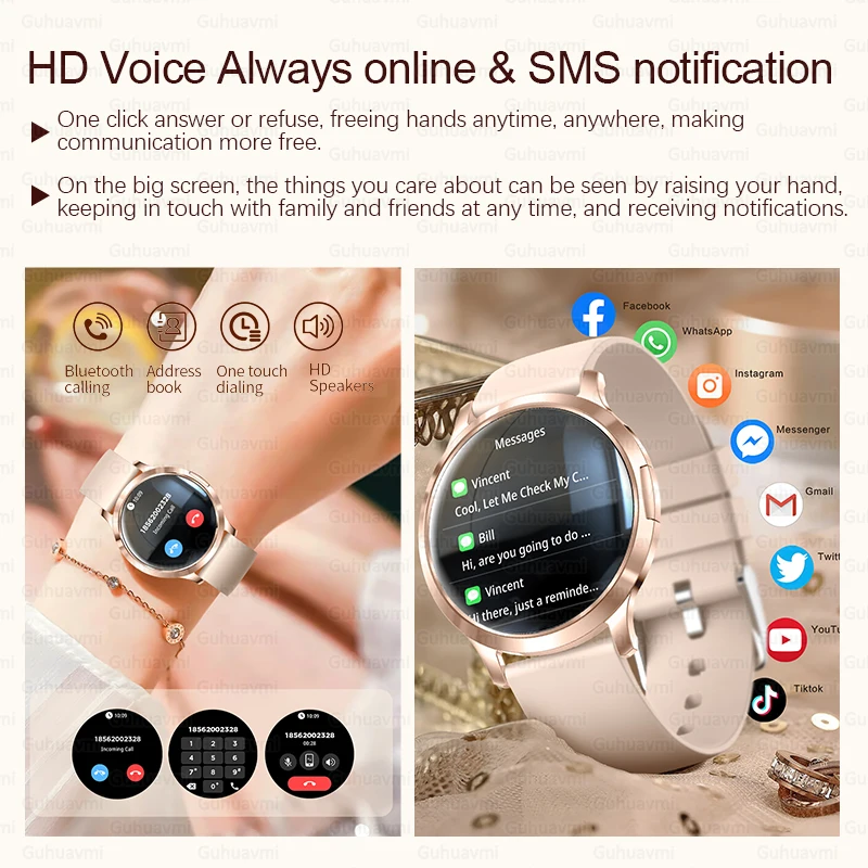 2025New سيدة الموضة ساعة ذكية للنساء 1.32 ''AMOLED HD شاشة معدل ضربات القلب بلوتوث دعوة مقاوم للماء الرياضة SmartWatch امرأة هدية