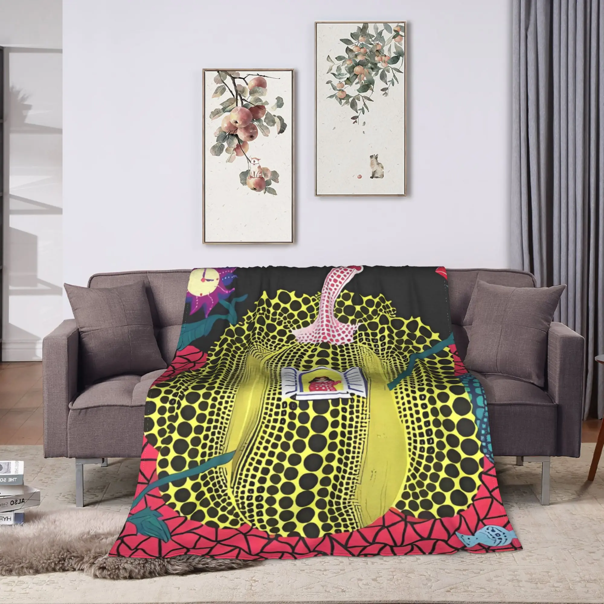 Custom Yayoi Kusama Pumkin Flannel Blanket Autumn Soft Throw Blanket for Kids Adult Living Room Bedspread Sofa Bed Cover
