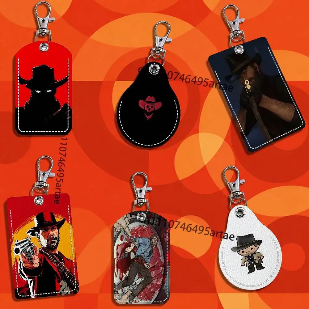R-Red D-Dead Redemption Morgan RDR2 Rectangle ID Card Case Keychain Access Card Bag Key Tag Ring Leather Card Holder Key Ring