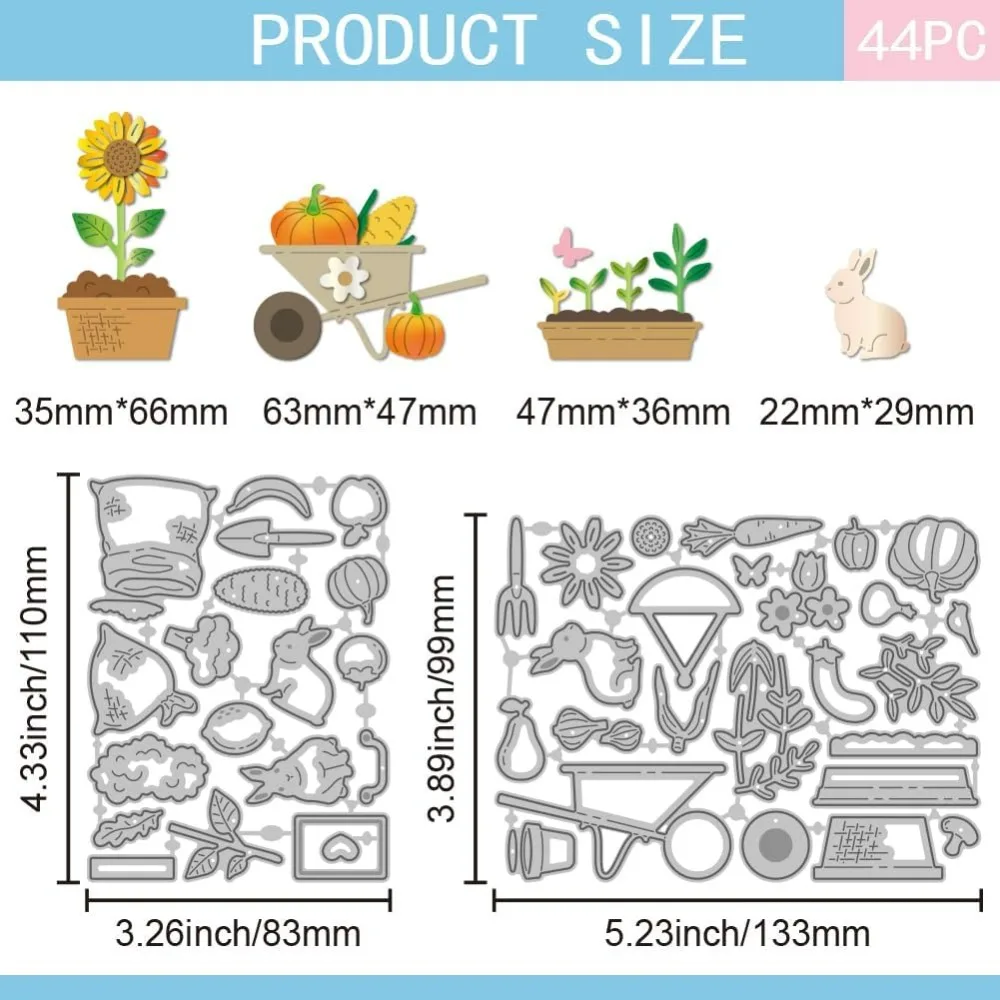 Farmers Market Cutting Dies for DIY Scrapbooking Metal Vegetables Fruits Potted Plants Cut Dies Rabbits Sunflower Album Craft