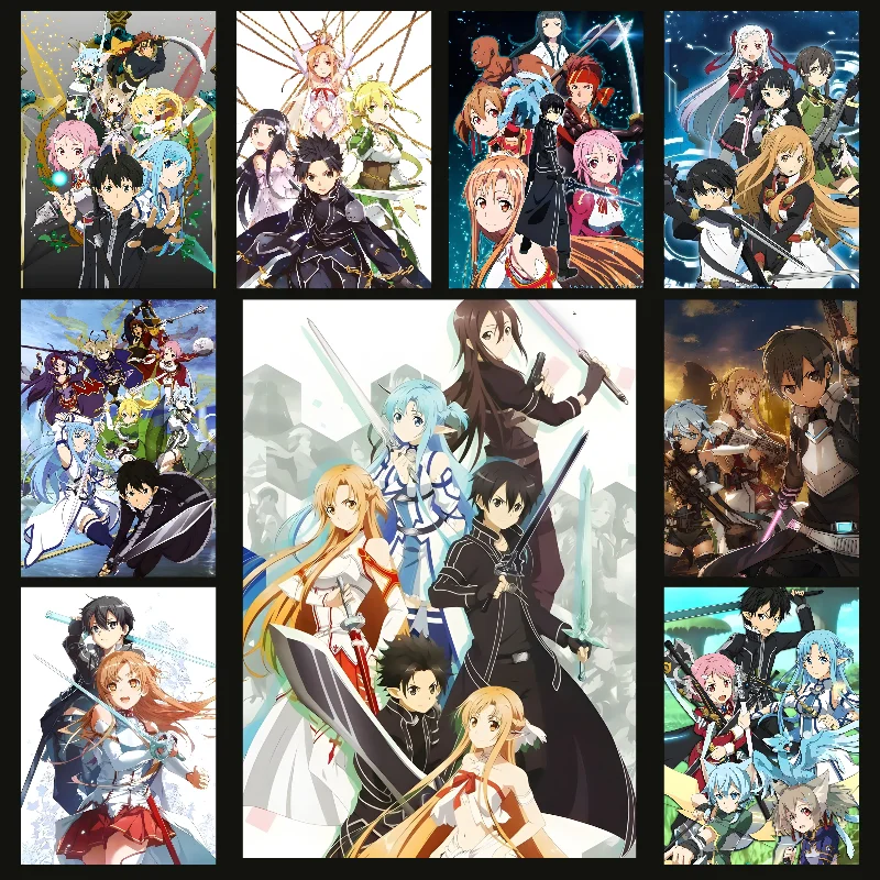 Anime Sword Art Online Poster Self-adhesive Art Waterproof Paper Sticker Coffee House Bar Room Wall Decor