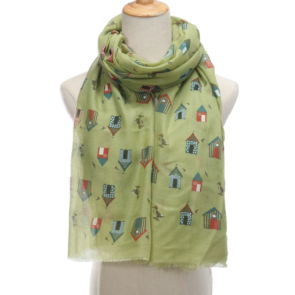 170*80CM Love Quotes Japanese Bird House Print Printed Cute Thin Gauze Scarf Woman Scarves Beach Towel
