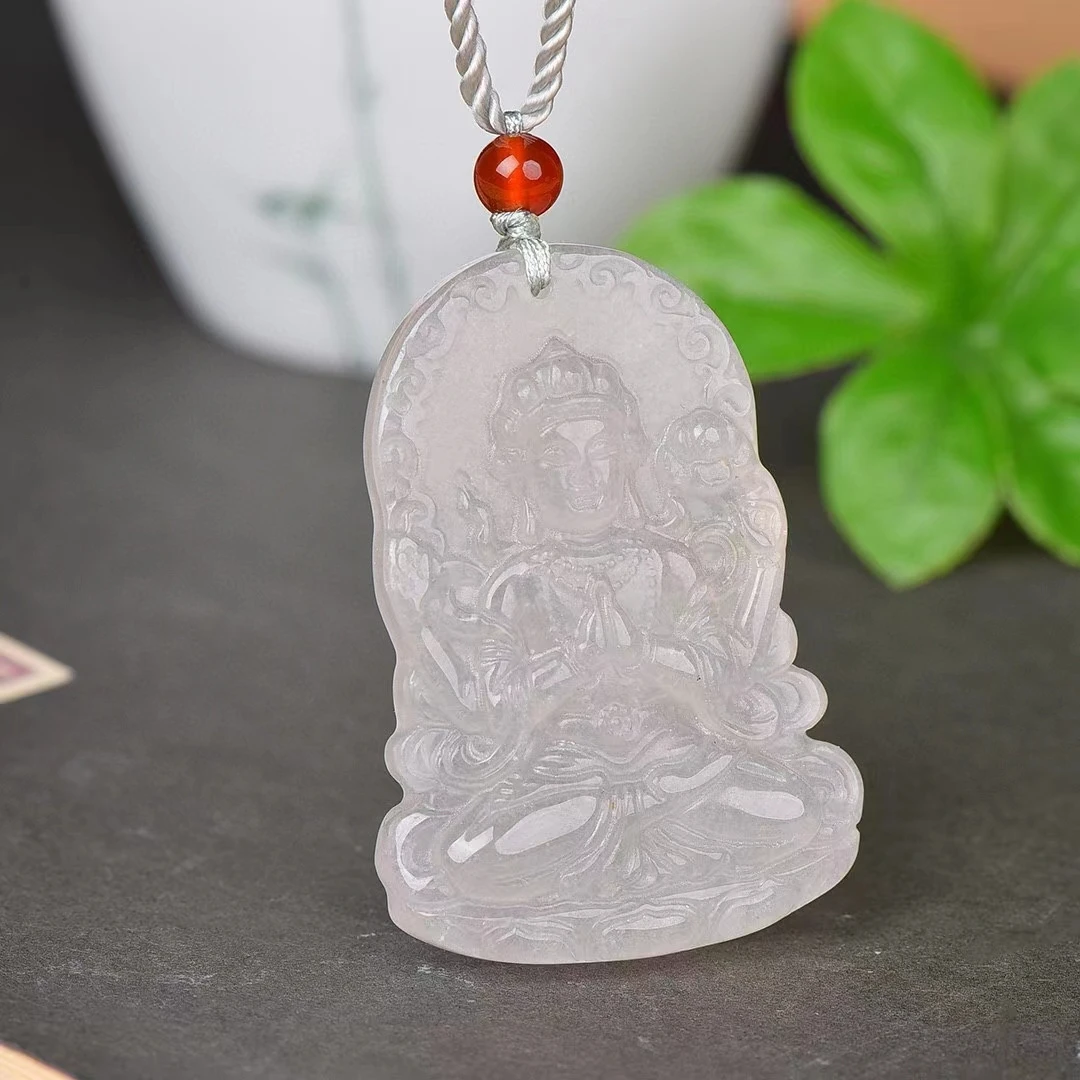 Golden Silk Jade Avalokitesvara Statue Pendant Natural Stone Pendants Necklace Jewelry Carved Blessing Lucky Amulet Man Women