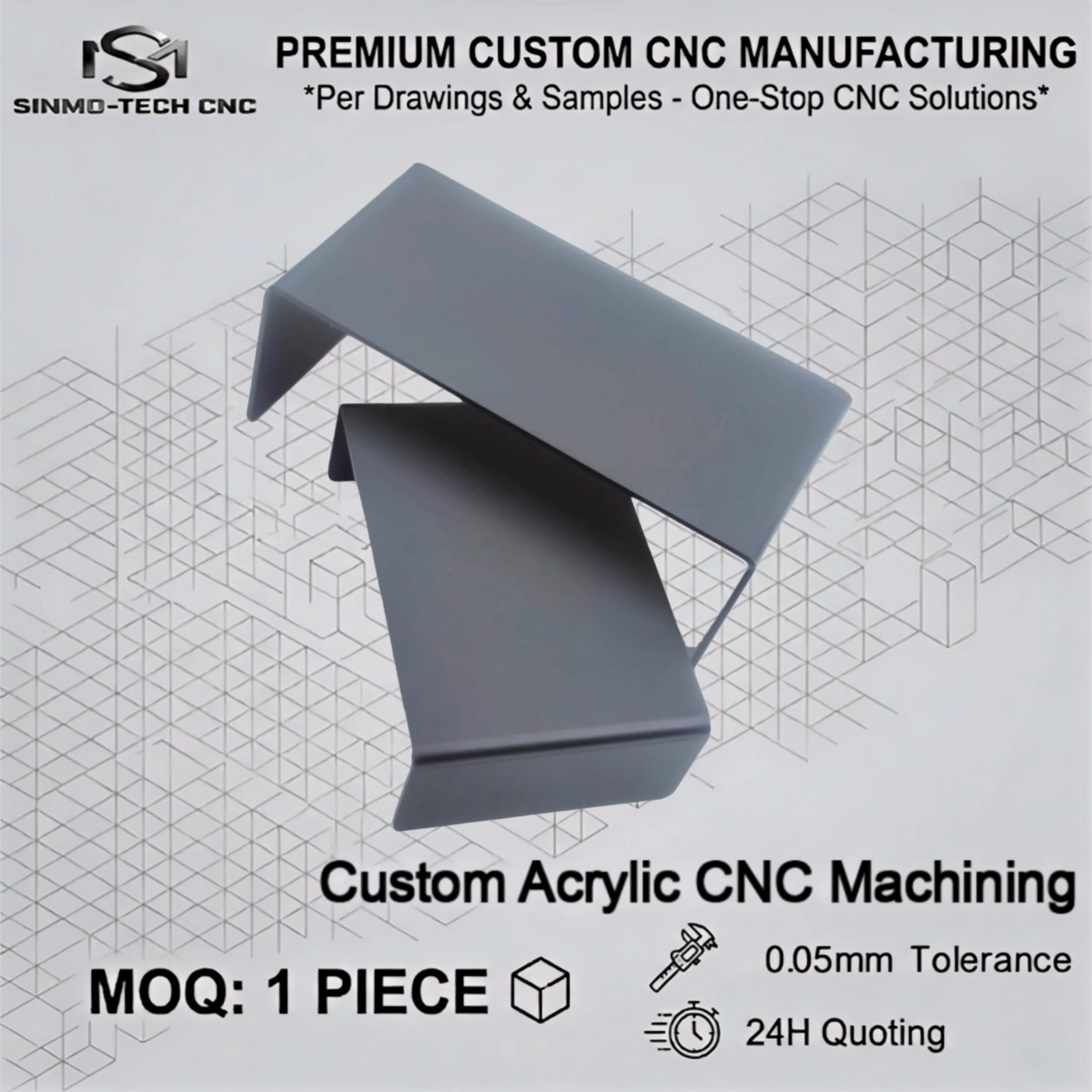 Custom Shaped Black Acrylic Housing, CNC Machined Irregular Dark Plastic Enclosure, Precision Mechanical Base Plate, 1pc