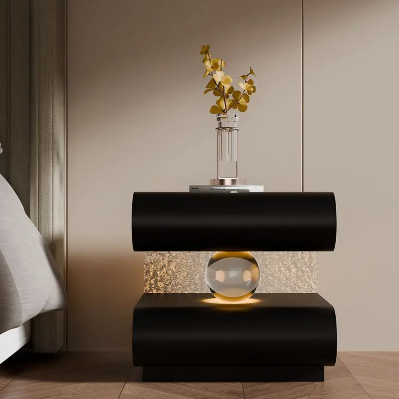 

minimalist smart bedside table, modern minimalist design, creative storage cabinet, ambient lighting bedside cabinet, locker