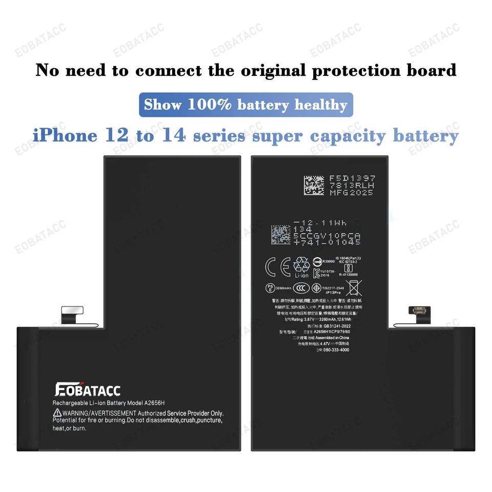 Batería de diagnóstico EOBATACC, pieza genuina, mensaje emergente para iPhone 12, 13, 14 Pro Max, Plus, 15 Pro Max, repuesto 3