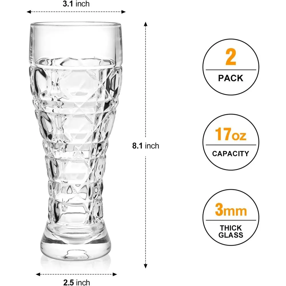 Set of 2, 17 oz Aroma-Retaining Glasses, Ideal for Drinking, Tall Cups, Mugs, and Glassware Gifts for Men