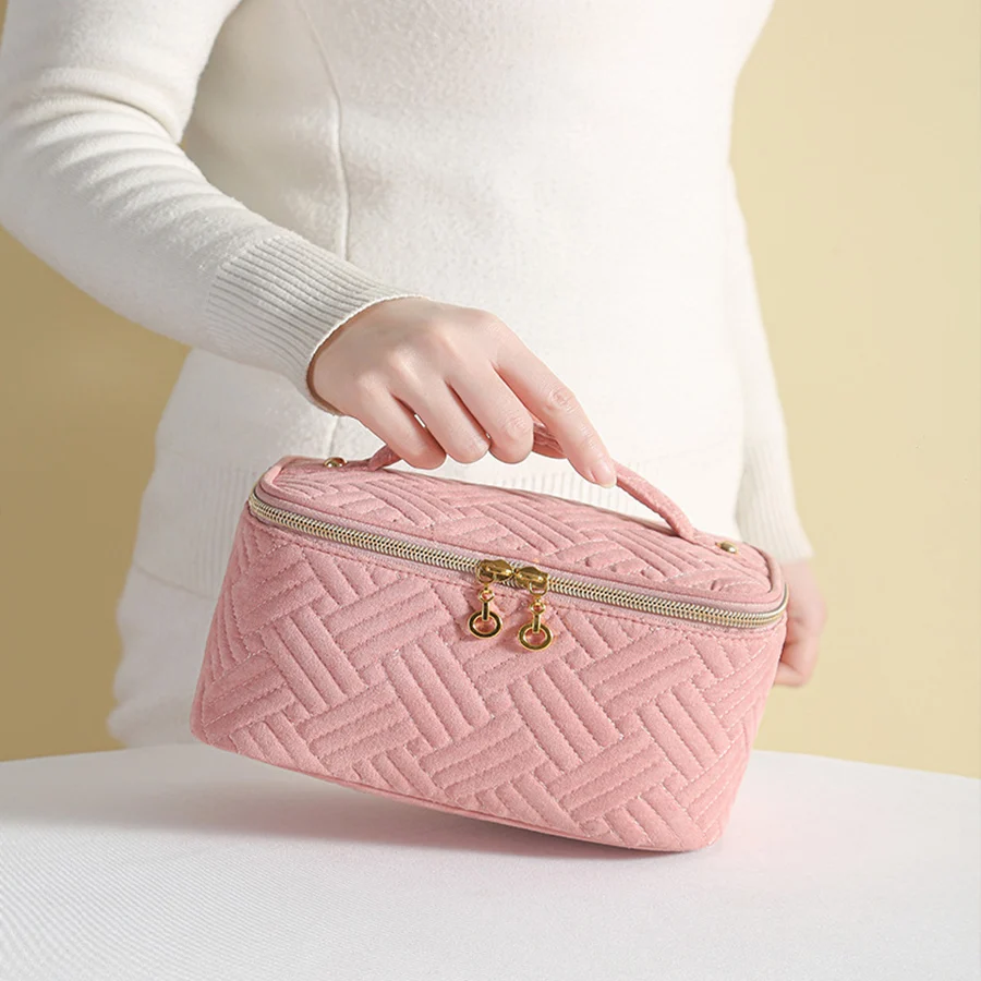 Geometric Embossed Pattern Square Cosmetic Bags Skin Care Case Toiletry Bag Packing Cube Travel Storage Essentials Dormitory Box