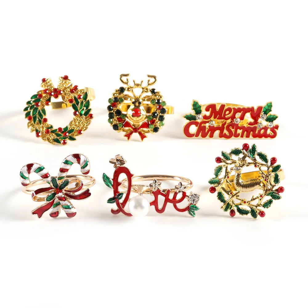 Christmas series Cane Deer Head wreath Christmas tree napkin ring napkin buckle 6PCS/ste