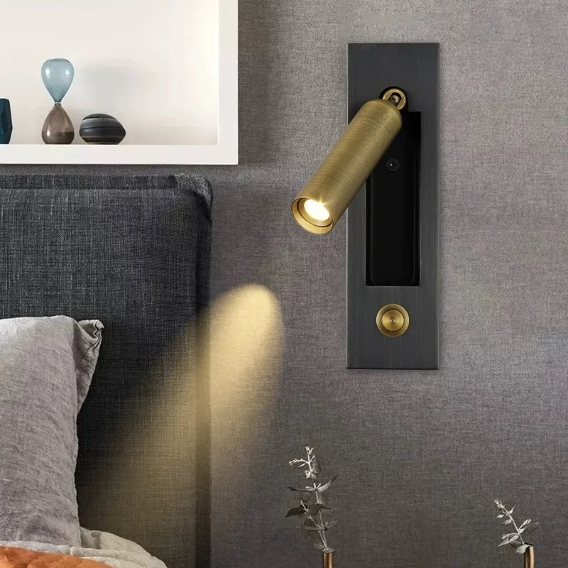 Modern Minimalist Bedside Lamp Reading Light with Switch Wall Lamp, Hotel Bedroom Bedside Small Spotlight, Rotatable Bedside Lam
